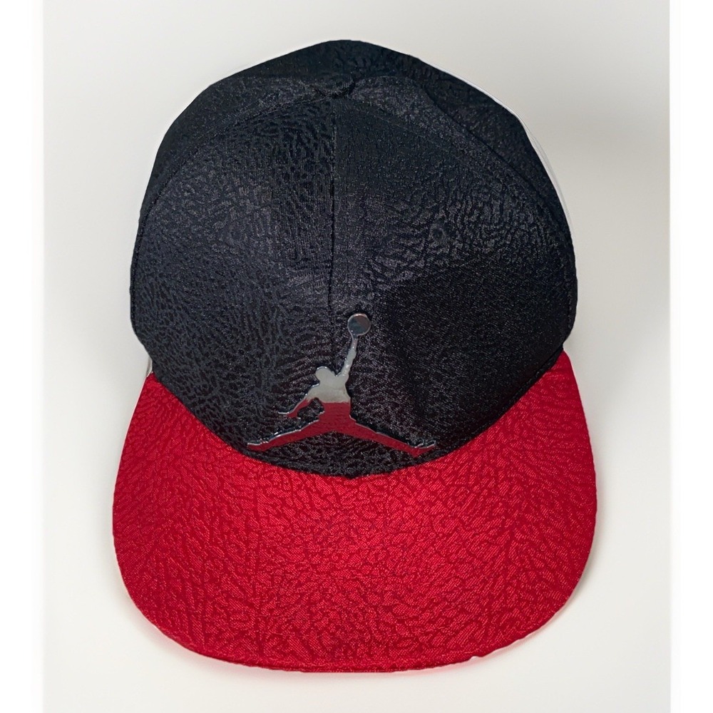 Youth Air Jordan Elephant Print Snapback Hat Black Red Jumpman Cap